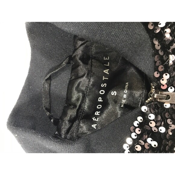 Aeropostale Sequins Jacket Zip Black Collar/Cuffs Size Medium - Picture 5 of 8